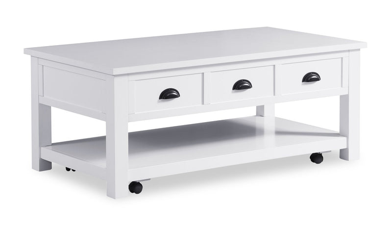 Centennial 48\" Modern Lift Top Coffee Table with Storage, Shelf & Casters - White