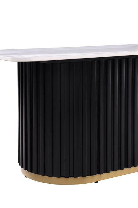 Kort & Co. Capri 47.5\" Modern Rectangular Coffee Table with White Sintered Stone Top – Black and Gold