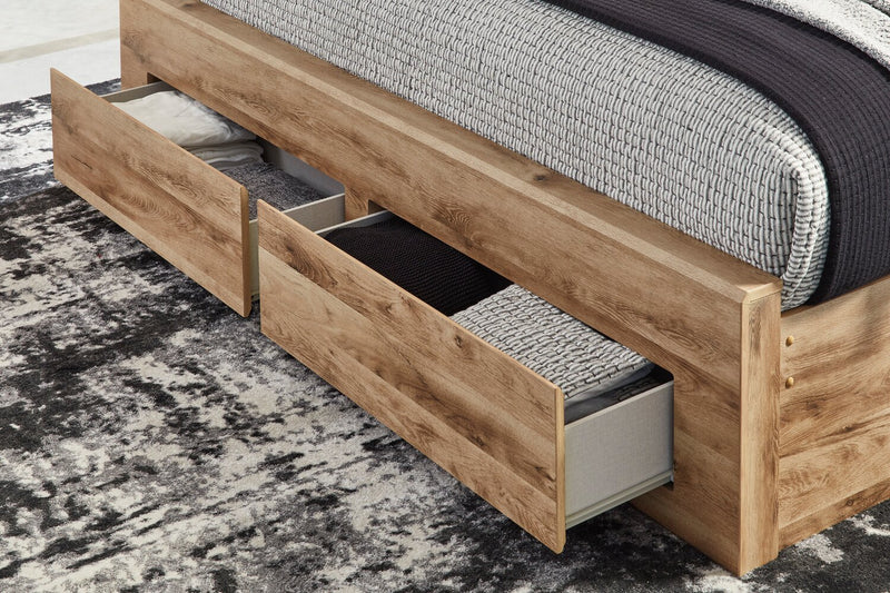 Derekson Storage Bed with 2 Built-In Footboard Drawers, Natural - Full Size