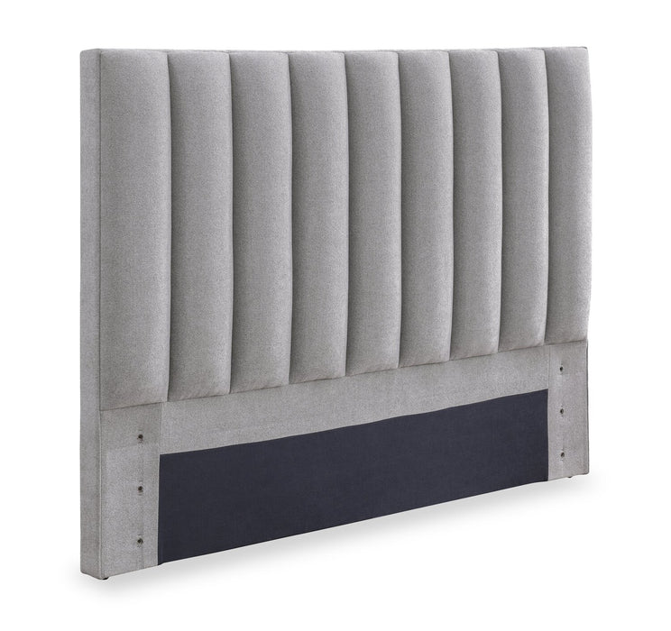 Amos Upholstered Headboard in Grey Fabric, Channelled - Full Size