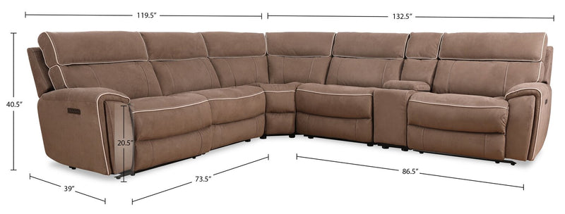 Cindy Crawford Home Newport 6-Piece Faux Suede Power Reclining Sectional with Armless Reclining Chair - Taupe
