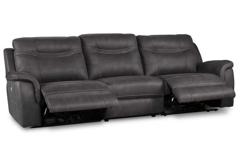 Floy 116.5\" Faux Suede Power Reclining Sofa with Power Headrests and USB Ports - Grey