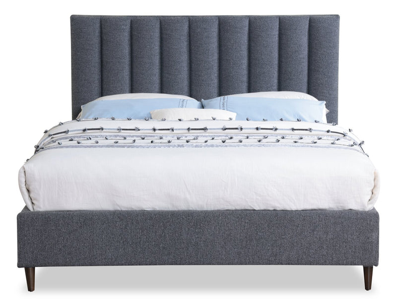 Kort & Co. Rain Upholstered Platform Bed in Charcoal Fabric, Tufted - Queen Size