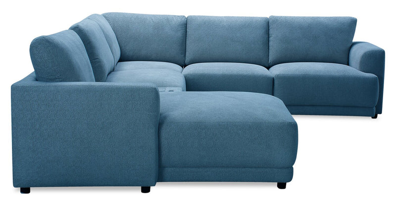 Voyage Modular 6-Piece Right-Facing Fabric Sectional with Console and Removable Back Cushions – Blue