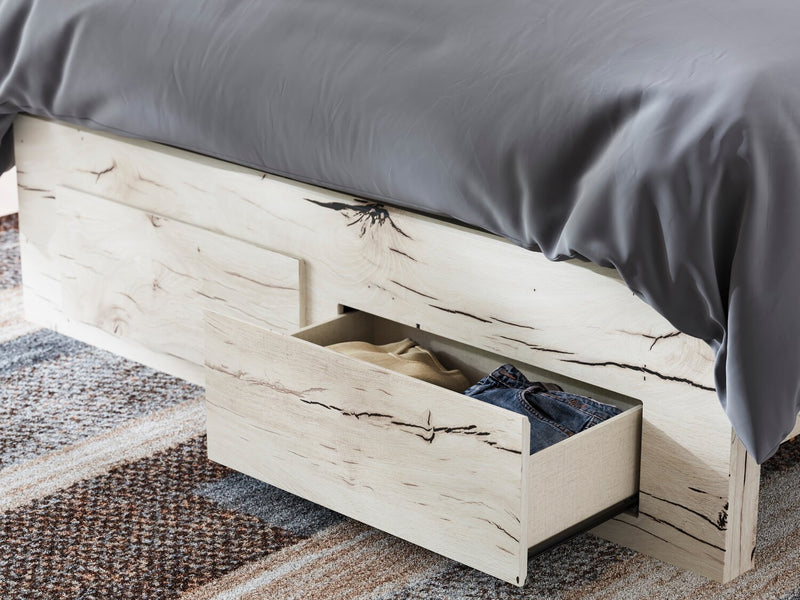 Derekson Storage Bed with 2 Built-In Footboard Drawers, Rustic White - Full Size