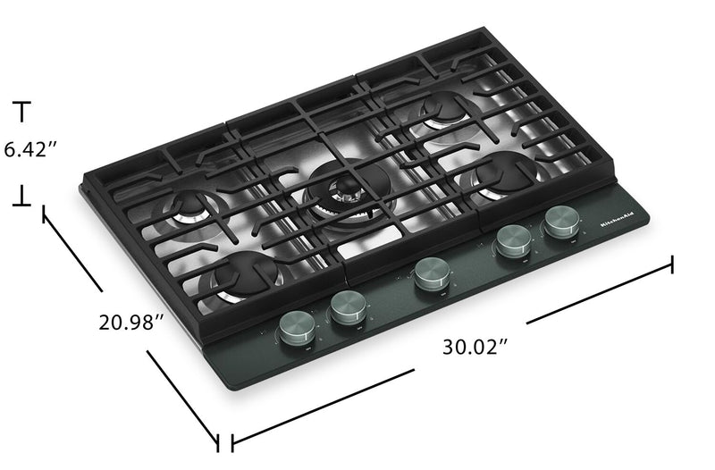 KitchenAid 30\" Gas-on-Metal Cooktop with Integrated Wok Grates – Juniper - KCGK530SJP