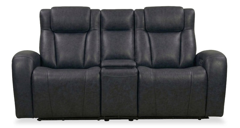 Shaquille O’Neal Home Titan 81\" Genuine Leather Power Reclining Loveseat with Shaq-o-pedic Comfort – Black