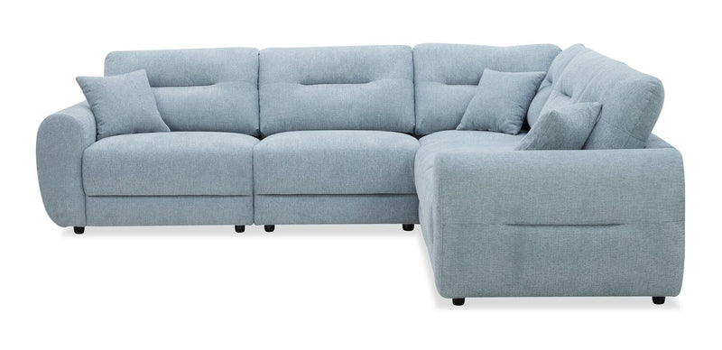 Alora 5-Piece Fabric Sectional with Three Accent Pillows and Rolled Arms - Blue