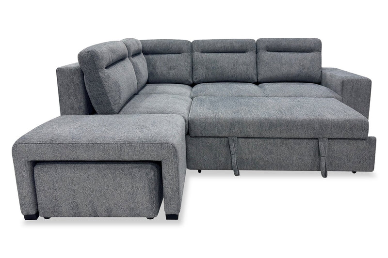 Coast 3-Piece Left-Facing Fabric Sleeper Sectional with Storage and Ottoman - Smoke