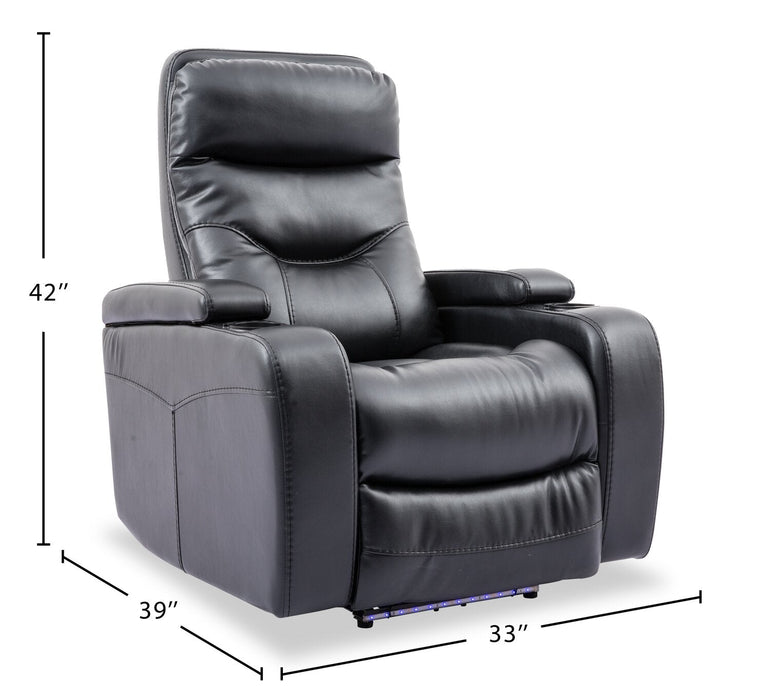 Glow 33\" Fabric Power Reclining Chair with Storage Armrests - Black
