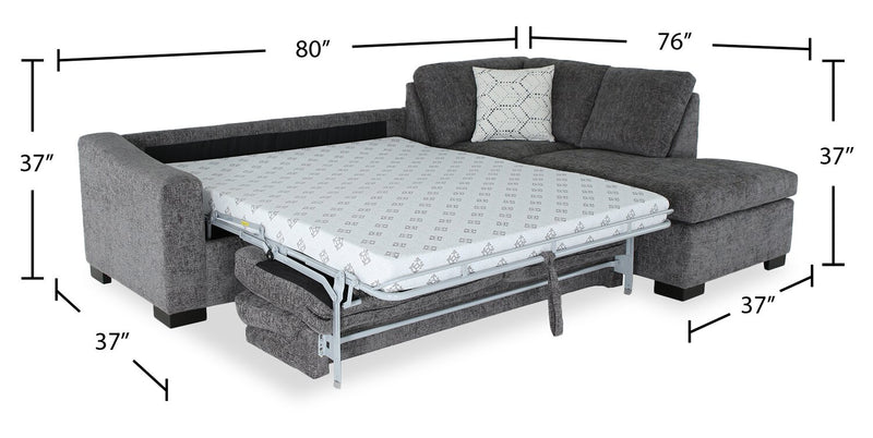 Aubrey 114\" Right-Facing Chenille Fabric Eurostyle Queen Sofa Bed Sectional with Wooden Legs – Grey