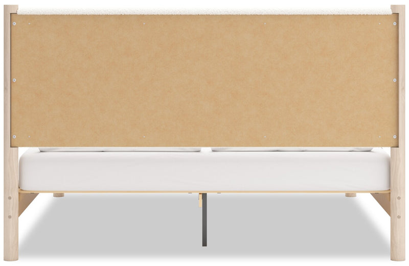 Jolie Panel Bed with Headboard & Frame, Boucle Fabric, White & Natural - King Size
