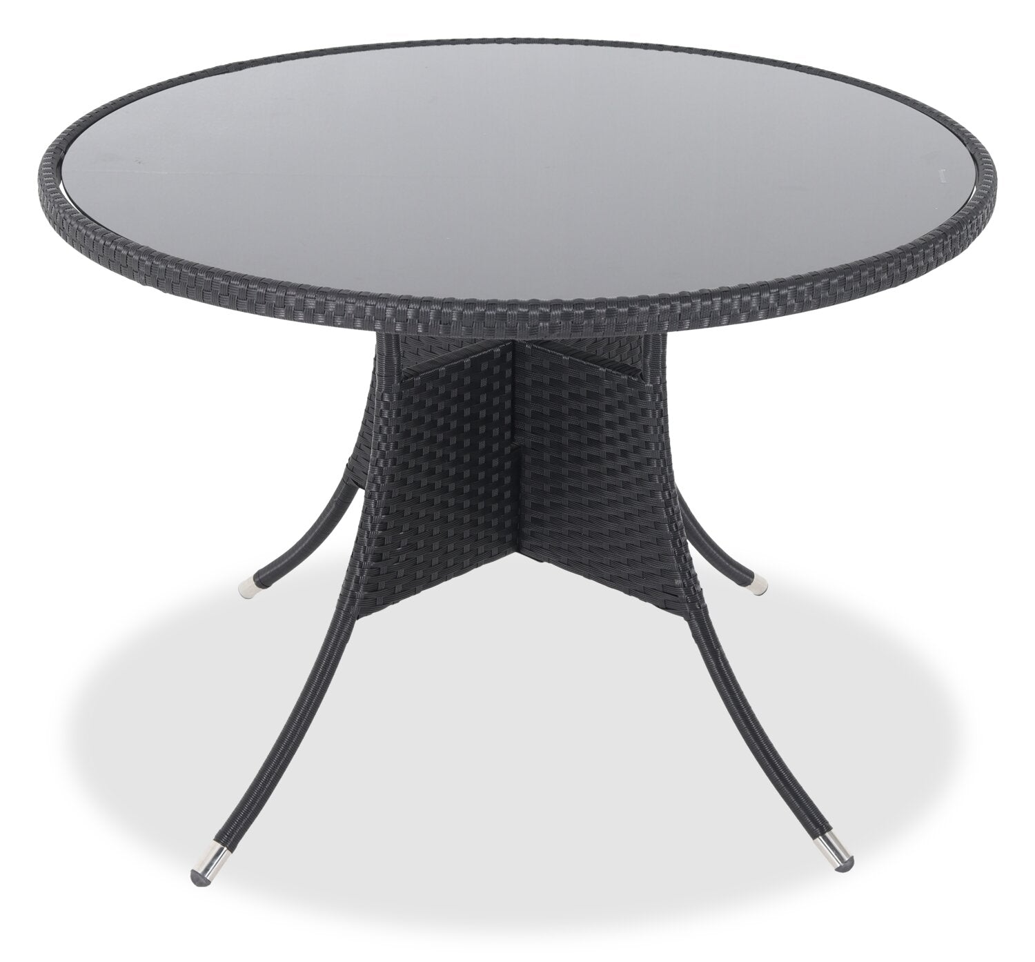 Okcora 31.5 Inch Round Patio Table – Grey Wicker Rattan With Metal Frame, Seats 4, Outdoor Dining
