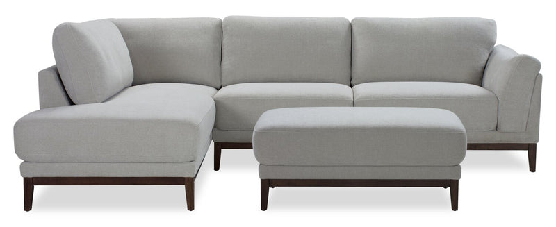 Horizon 2-Piece Left-Facing Fabric Sectional with Wood Base and Legs - Grey