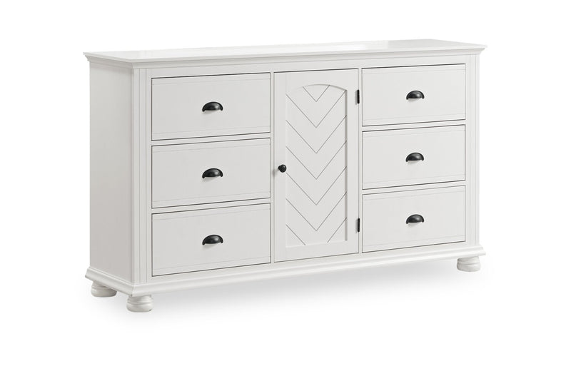 Ella 6pc Bedroom Set with Panel Bed, Dresser, Mirror & Nightstand, White - Twin Size
