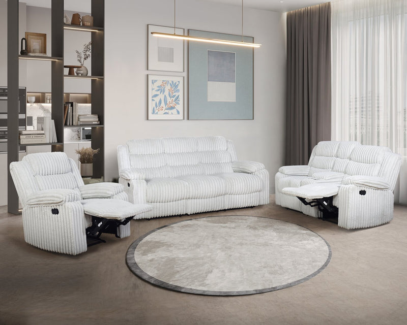 Bryson 82.5\" Faux Fur Fabric Reclining Sofa - Mist Grey