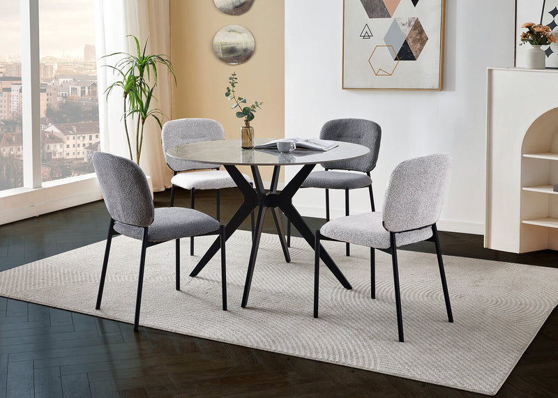 Luka Dining Table with Sintered Stone Top, Metal Base - 43.5\"W Round – Grey