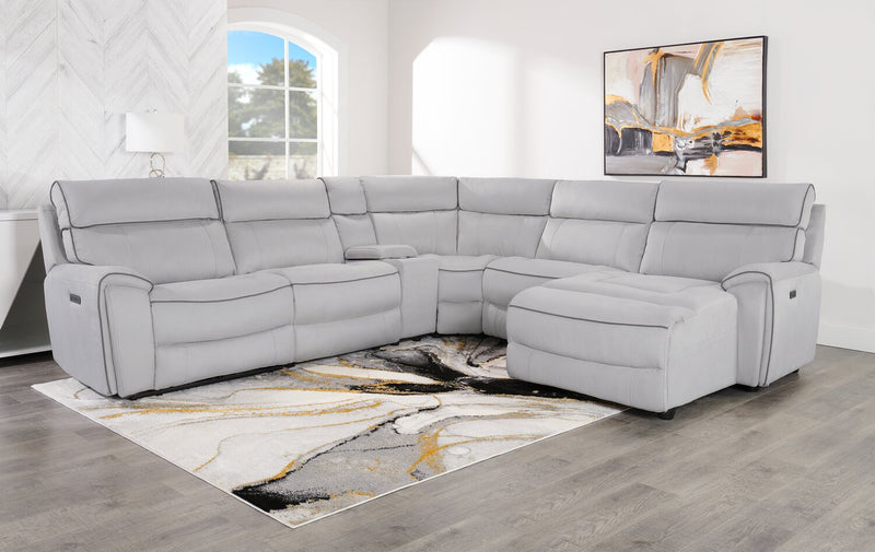 Cindy Crawford Home Newport 6-Piece Right-Facing Faux Suede Power Reclining Sectional - Grey