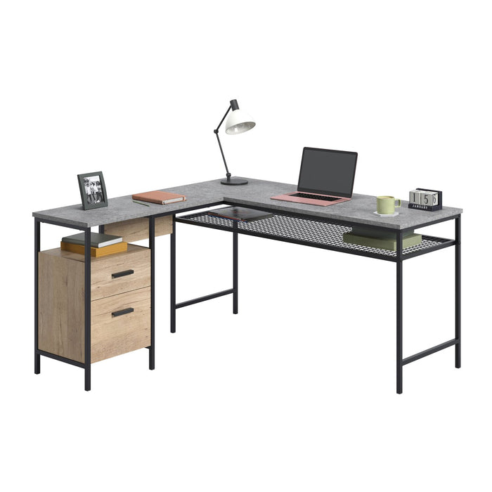 Bradley 55.91\" L-Shaped Office Desk with Cabinet – Prime Oak