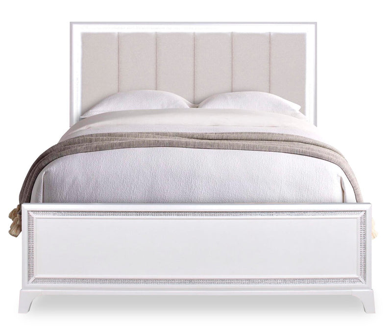 Halo 6pc Bedroom Set with Bed, Dresser, Mirror & Nightstand, LED, Glam, White - King Size