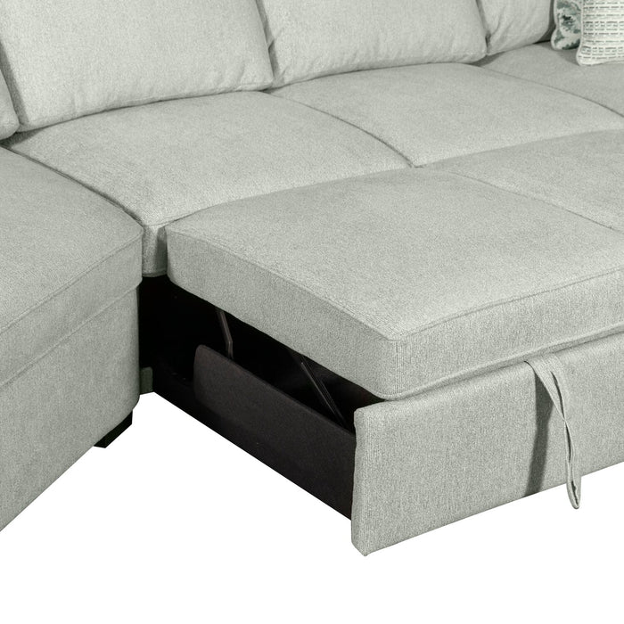 Scott Living Haven 3-Piece Left-Facing Chenille Fabric Cuddler Sleeper Sectional - Seafoam Blue