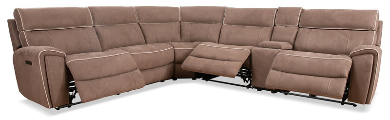 Cindy Crawford Home Newport 6-Piece Faux Suede Power Reclining Sectional with Armless Reclining Chair - Taupe
