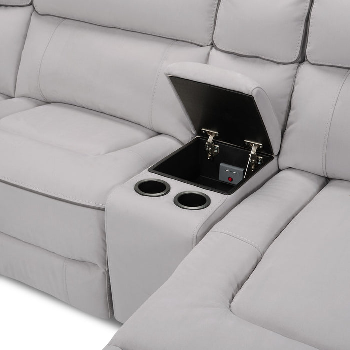 Cindy Crawford Home Newport 6-Piece Right-Facing Faux Suede Power Reclining Sectional - Grey