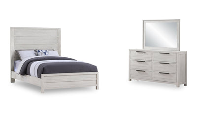 Haven 5pc Bedroom Set with Panel Bed, Dresser & Mirror, White - Queen Size | Ensemble de chambre à coucher Haven 5 pièces blanc avec lit à panneaux, commode et miroir - format grand lit