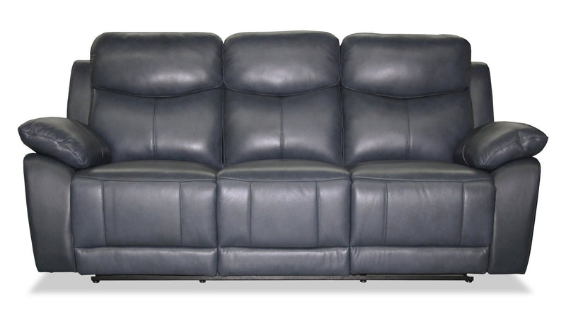 Corbin 84.65\" Top-Grain Genuine Leather Reclining Sofa - Blue