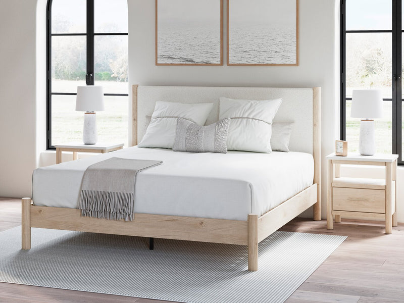Jolie Panel Bed with Headboard & Frame, Boucle Fabric, White & Natural - King Size