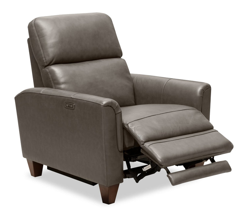 Bryce 35.5\" Top-Grain Genuine Leather Power Reclining Chair with Power Headrest - Grey