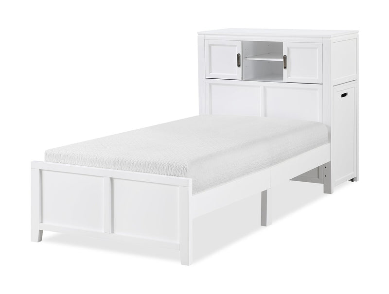 Quinn Platform Bed with Bookcase Headboard, Built-in Desk & Stool, White - Twin Size