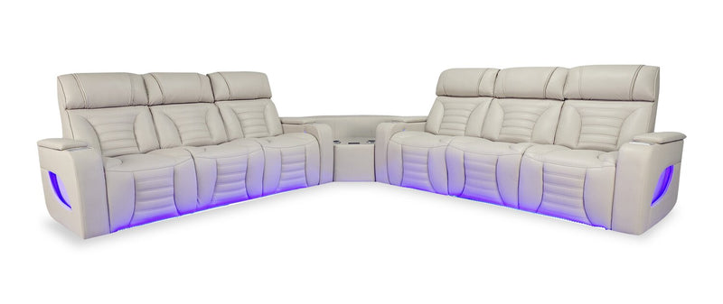 Zen 3-Piece Faux Leather Power Reclining Sectional with Massage and Two Drop-Down Consoles - Apricot