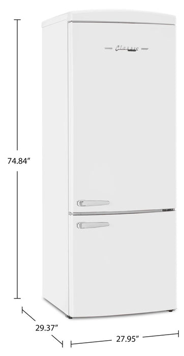 Unique Classic Retro 28\" 17 Cu Ft. Bottom Mount Refrigerator - White - UNQ-455L W AC