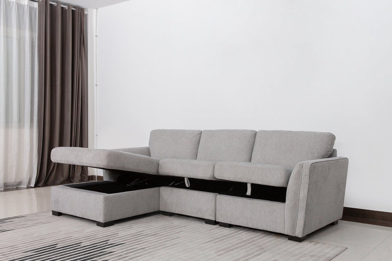 Vault 3-Piece Left-Facing Sectional with Storage Chaise and Two Storage Chairs - Grey