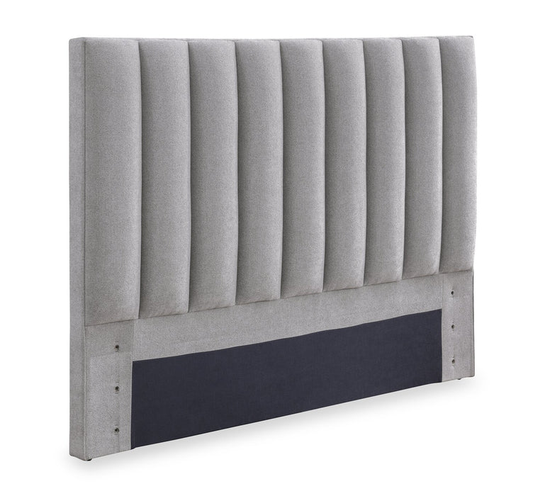 Amos Upholstered Platform Bed in Grey Fabric with Channelled Headboard - King Size