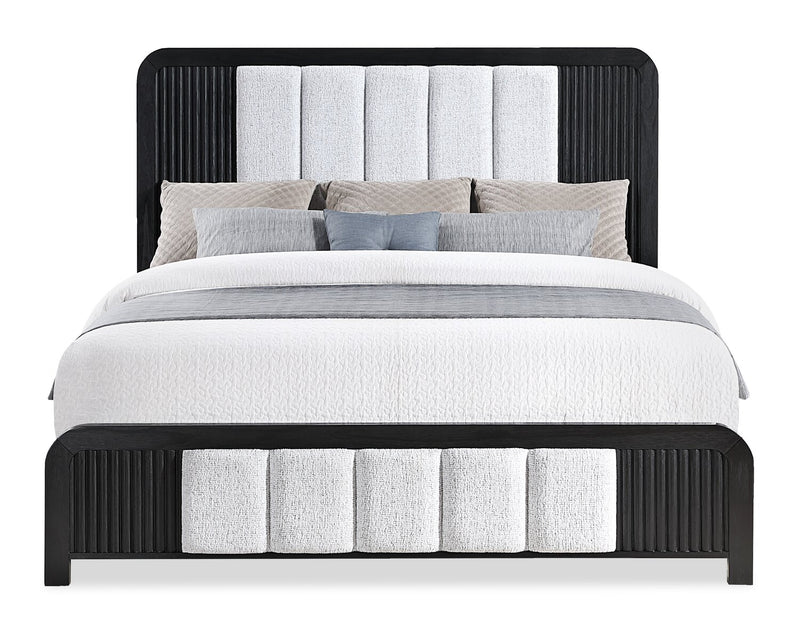 Kaleo Panel Bed with Headboard & Frame, LED, Fabric Panels, Modern, Black - King Size