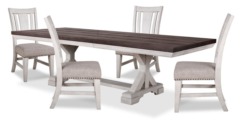 Willow 5pc Dining Set with Table & 4 Chairs, 84-106\"W Extension - Rustic White & Brown