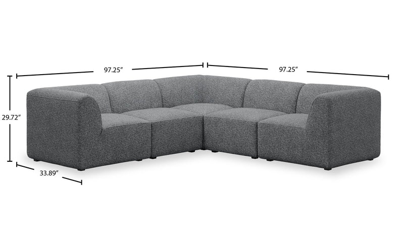 Natalia 5-Piece Fabric Sectional - Grey