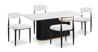 Kort & Co. Capri 5pc Dining Set with Table & 4 Chairs, Gold Accent, Pedestal Base, 72"W - White | Ensemble de salle à manger Capri de Kort & Co. 5 pièces avec table de 72 po (L), touches dorées, base piédestal et 4 chaises - blanc