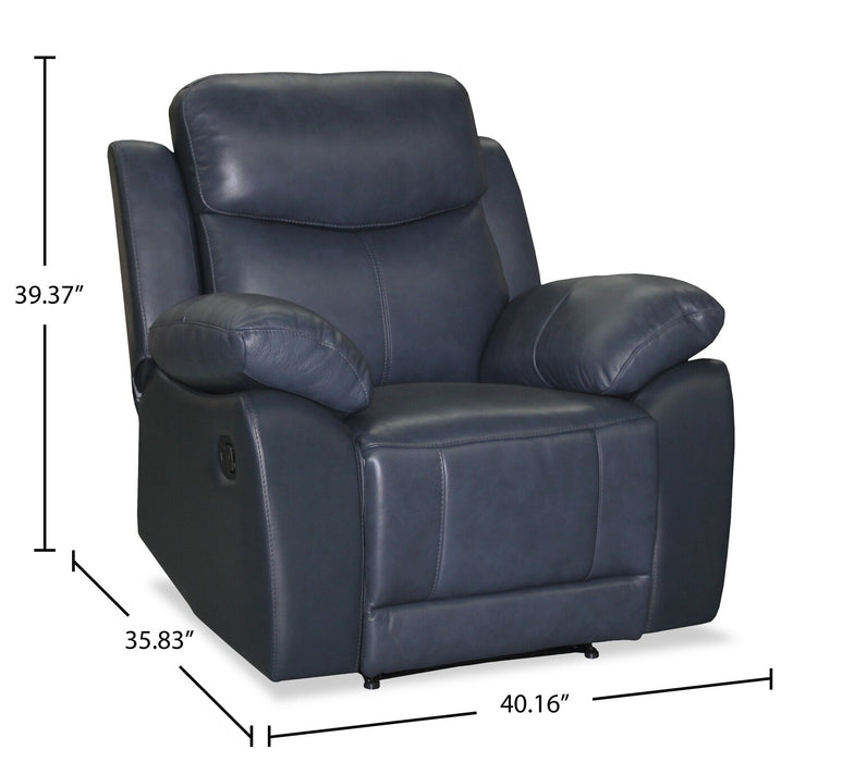 Corbin 40.16\" Top-Grain Genuine Leather Reclining Chair - Blue