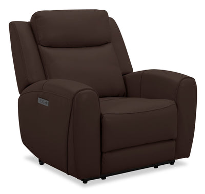 Reign 41.25" Top-Grain Genuine Leather Power Reclining Chair with USB Port - Silverado Chocolate Brown | Fauteuil à inclinaison électrique Reign de 41,25 po en cuir véritable de qualité supérieure avec port USB - brun chocolat Silverado