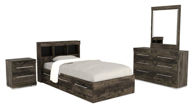 Riley Mates Bed 6pc Set with Bookcase Headboard, Dresser, Mirror & Nightstand, Grey - Twin Size | Ensemble lit matelot Riley 6 pièces avec tête de lit bibliothèque, commode, miroir et table de nuit, gris - format lit simple