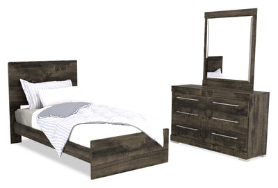 Riley 5pc Bedroom Set with Panel Bed, Dresser & Mirror, Made in Canada, Grey - Twin Size | Ensemble de chambre à coucher Riley 5 pièces avec lit à panneaux, commode et miroir, fabriqué au Canada, gris - format lit simple