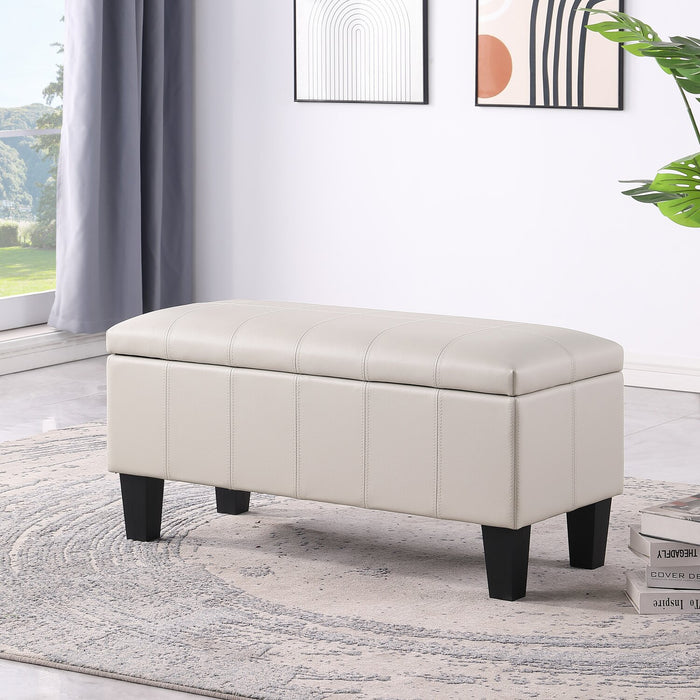 James 39.25\" Faux Leather Storage Ottoman - Beige
