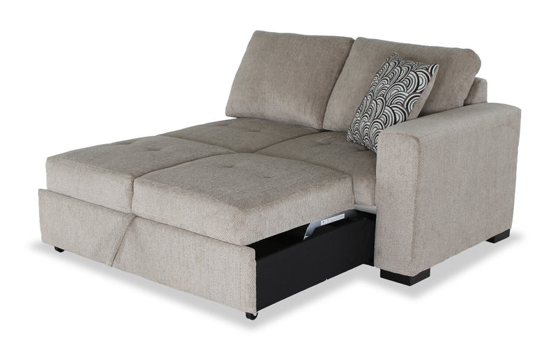 Made in Canada Legend 2-Piece Left-Facing Chenille Fabric Cuddler Sleeper Sectional - Platinum Beige
