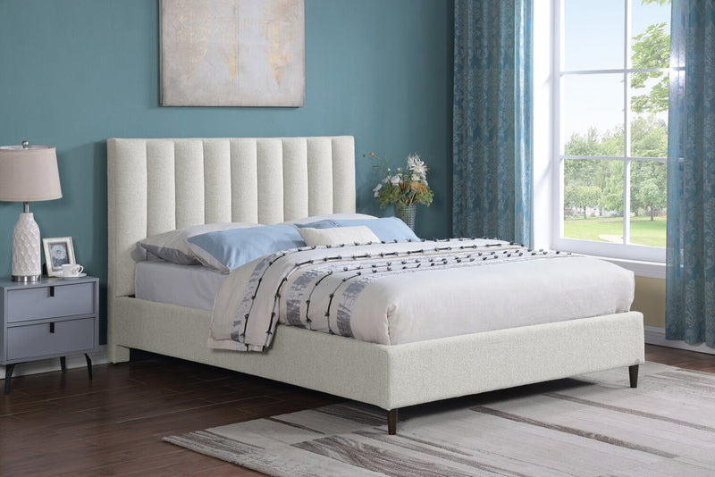 Kort & Co. Rain Upholstered Platform Bed in Taupe Fabric, Tufted - Full Size