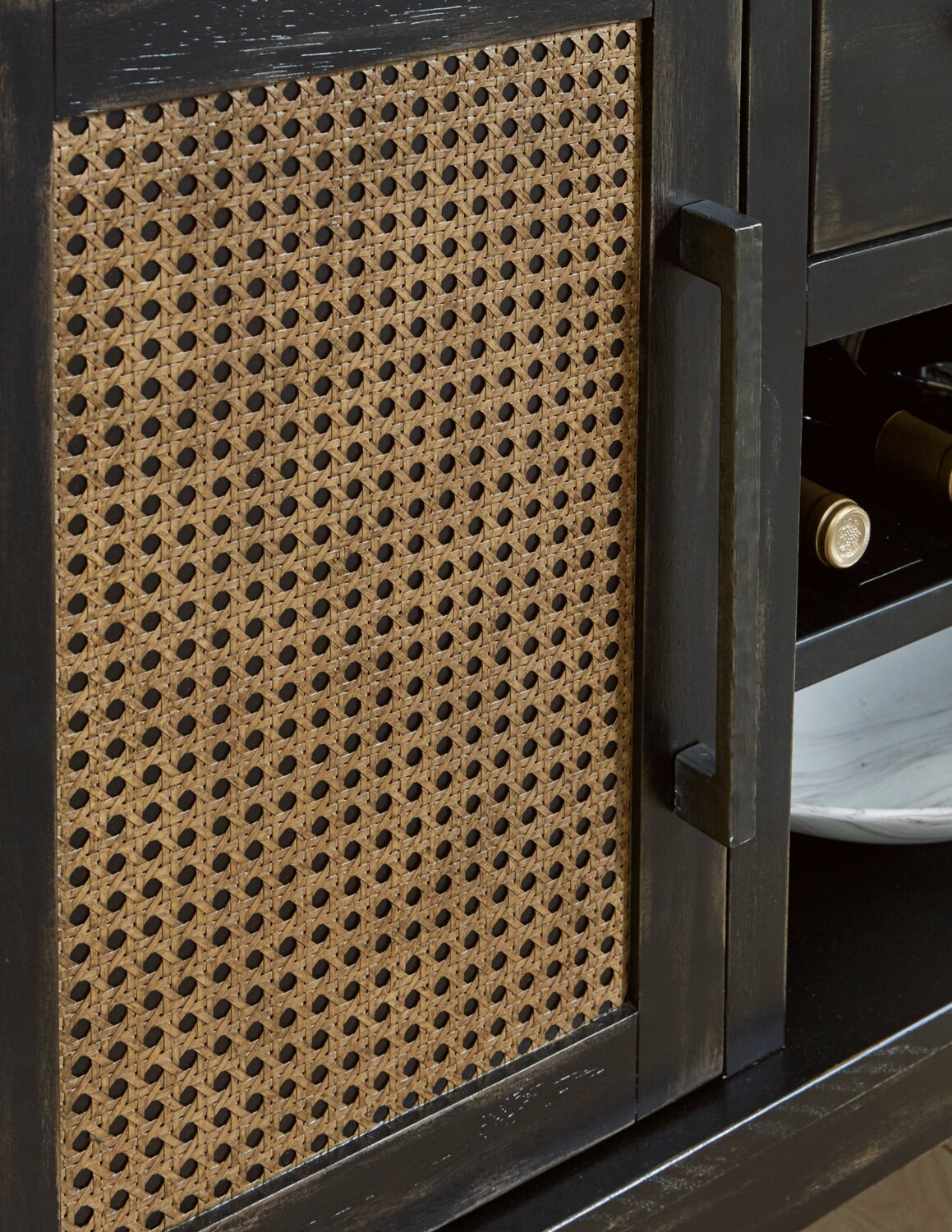 Shaw Dining Server with Storage & Built-In Wine Rack, Cane-Look Det ...