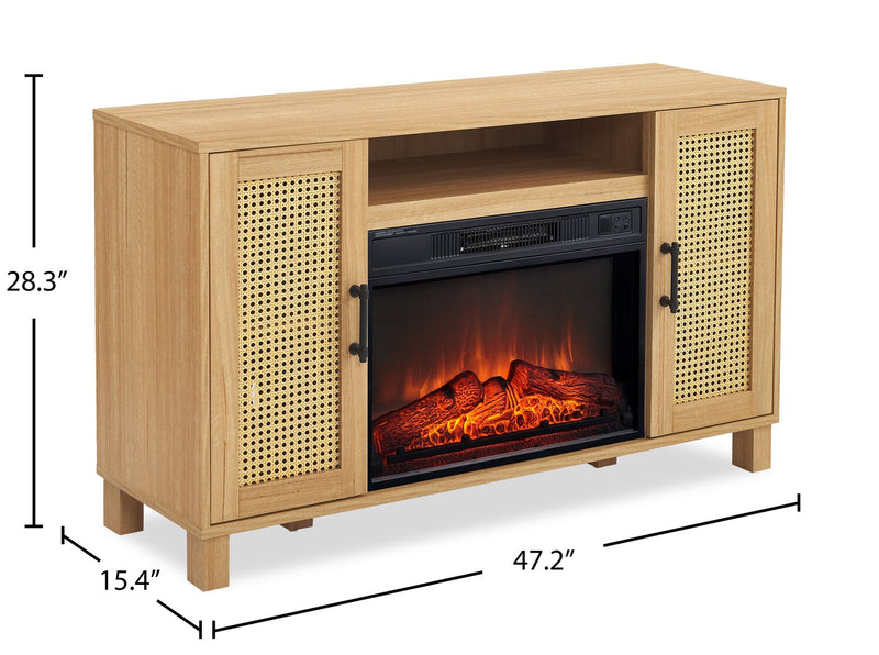 Reed 47\" Contemporary Electric Fireplace with Storage – Light Teak