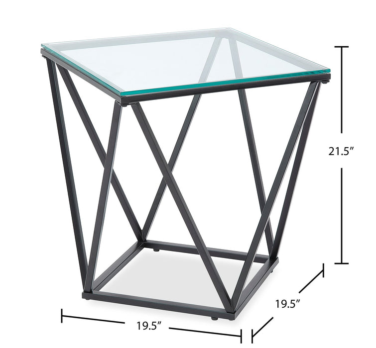 Prism 19.5\" Modern Glass Top End Table – Glass with Metal Base 